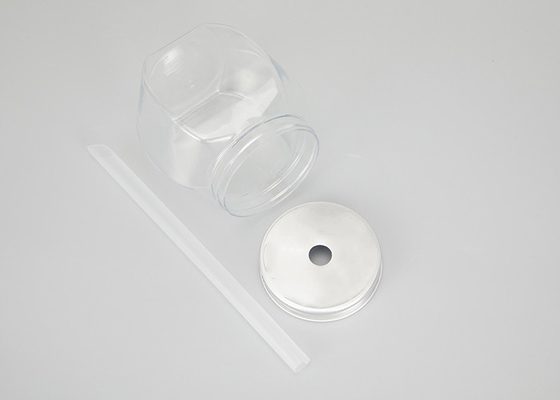 Nahrungsmittelgrad HAUSTIER Plastikglas-Behälter mit Aluminiumdeckeln 65mm