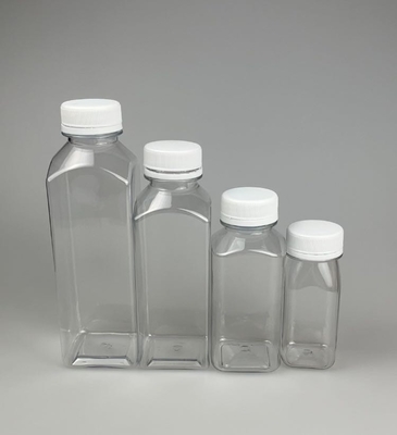 Durchsichtige / benutzerdefinierte Farbe 250ml 350ml 500ml PET-Food-Grad-Saft-Plastikflasche mit Deckel Druck benutzerdefiniert