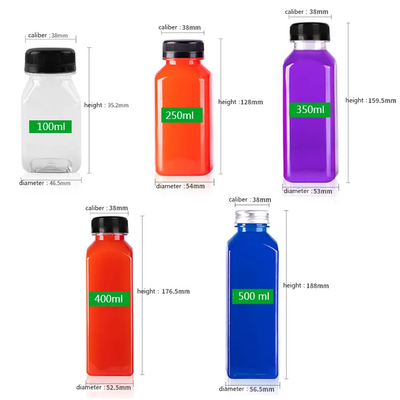 10 Unzen 16 Unzen Leere Quadrat Transparente PET Plastik Smoothie Saftflasche mit Top