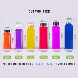 10 Unzen 16 Unzen Leere Quadrat Transparente PET Plastik Smoothie Saftflasche mit Top