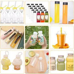 10 Unzen 16 Unzen Leere Quadrat Transparente PET Plastik Smoothie Saftflasche mit Top