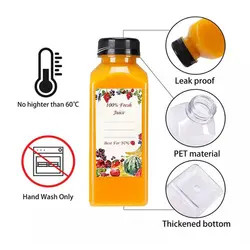 10 Unzen 16 Unzen Leere Quadrat Transparente PET Plastik Smoothie Saftflasche mit Top