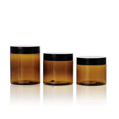 Großhandel 8oz 250ml 250g Lebensmittelglas Lagerbehälter Runde Form PET Kunststoff mit schwarzen LIDS