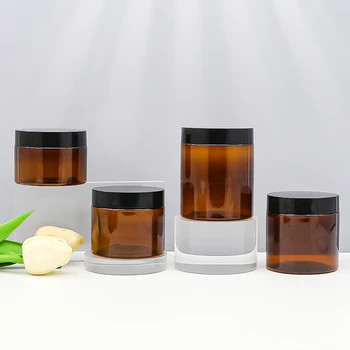 60Ml 100Ml 200Ml 250Ml Pet Clear Kosmetische Creme Gläser Kunststoff-Scrubbehälter mit schwarzer Kappe