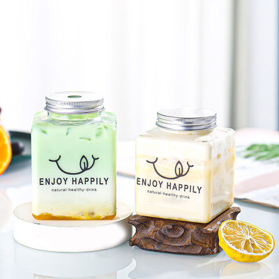 Moderne Milchtee-Flaschen, mittlere Kapazität, Schraubverschluss, auslaufsichere Behälter für Getränkeverpackung und -aufbewahrung