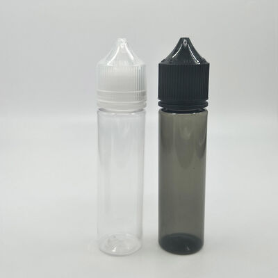Transparente E-Liquid-Flasche in Schwarz mit Siebdruck-Oberflächenbehandlung und individueller Druckfarbe, ideal für die Verpackung von Vape-Produkten