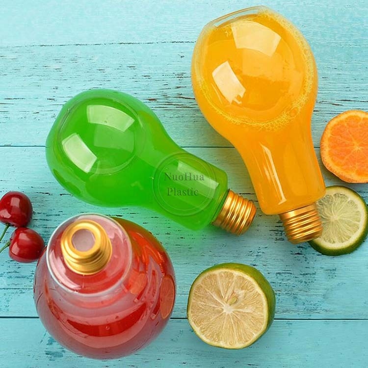 500 ml Plastiklampenlampenflasche in Form einer Glühbirne, Saftflasche mit Aluminiumkappe