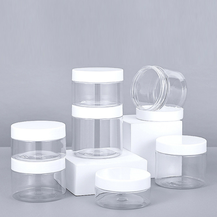 PET-transparente 200 ml, 250 ml, 300 ml und 500 ml breite Mund-PET-Gläser mit Aluminiumdeckel