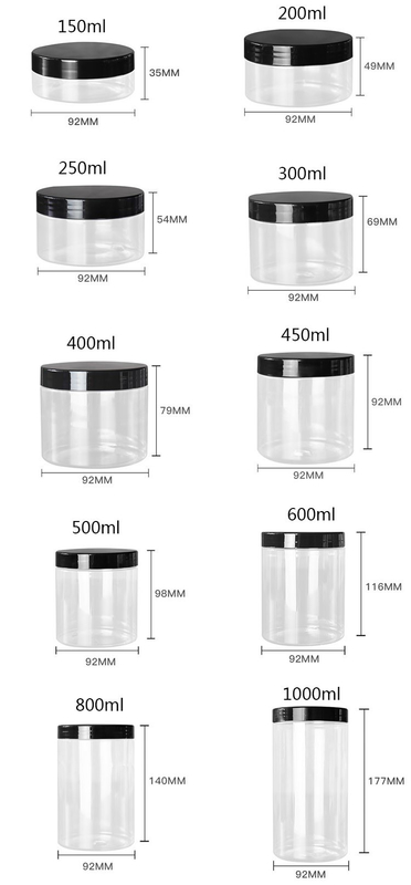 PET-Glas für Lebensmittel, weißer Kunststoff 4oz 8oz 300ml 500ml runde Form leere Augencreme Gesichtscreme Gläser 16oz Behälter